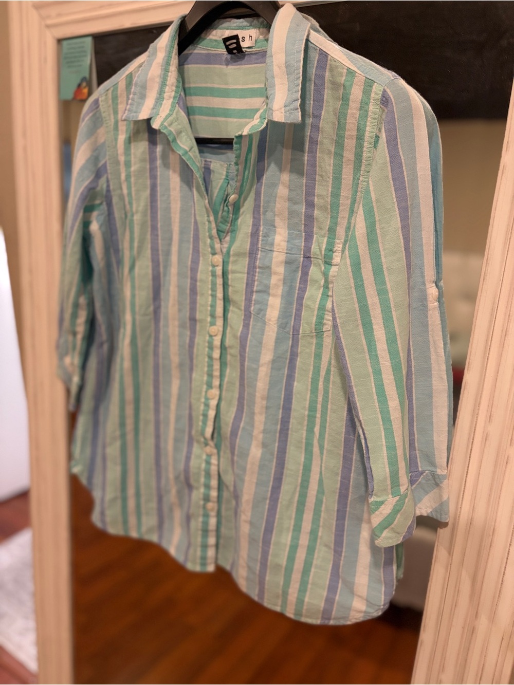 Lightweight Striped Button-Down Shirt - Mint, Blue & White